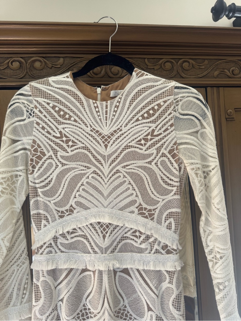 Alexis White Lace Long-Sleeve Dress with Nude Slip